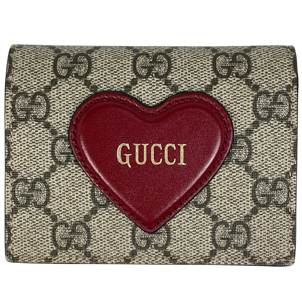 Gucci GG bi fold wallet heart leather Beige Cream red